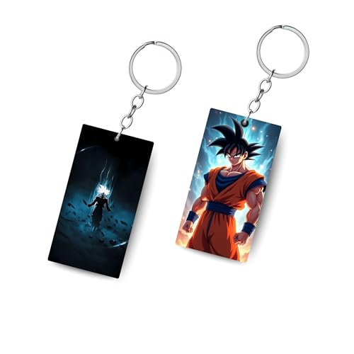 ADRAIL STORE Premium (Pack of 2) Anime Printed Long Keychain For Bike, Scooty, Car, Acrylic Keyholder (Goku-3)