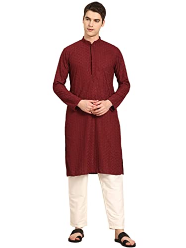 Image of Rajubhai Hargovindas Men Pure Cotton Chikankari Embroidered Straight Kurta