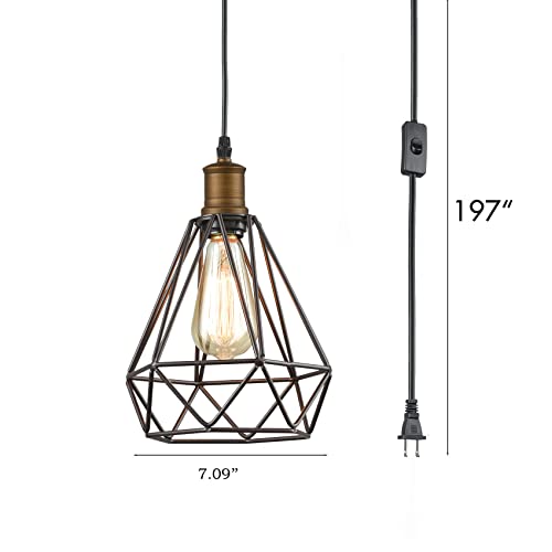 Image of YUBOLE Plug in Pendant Light - 16ft Cord Apartment Friendly｜No Drill Vintage Industrial Hanging Lamp｜ETL Certified for Bedroom /Kitchen｜Edison Bulb Compatible