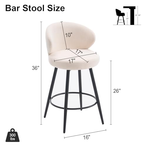 Image of 360 Swivel Modern Bar Stool Set of 2, 26 inch Upholstered Counter Height Bar Stools with Wingback, Soft Linen Fabric, Counter Chairs with Arm for Kitchen Island or Home Bar, Ivory