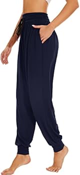 HAPYWER Harembroek voor dames, lang, voor sport, work-out, yogabroek, joggingbroek, zomerbroek, licht, zacht, los, comfortabel, met grote zakken, S-XXL, Gestreept zwart, L