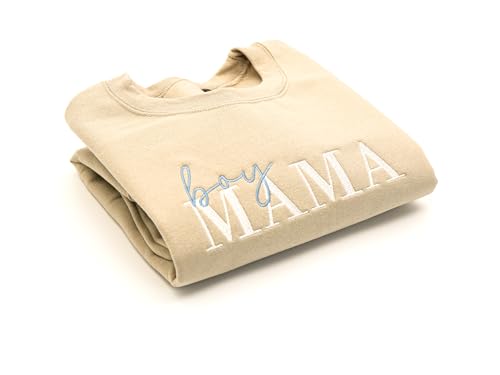 ONE LIFE DESIGN Womens Boy Mama Embroidered Crewneck Sweatshirt Mom of Boys Cozy Pullover Gift for moms of boys (US Alpha Small Regular Regular)
