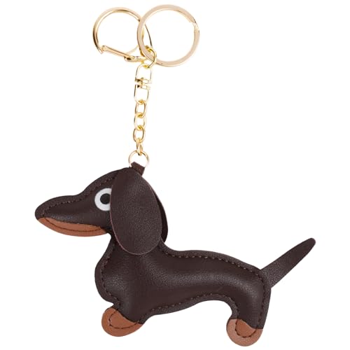 COLOFALLA Dackel Geschenke Schlüsselanhänger Dackel aus Leder Dacker Deko Dacker Anhänger Glücksbringer Sausage Geschenke für Lieblingsmensch Frauen Männer Kinder Geburtstag Weihnachten (braun)