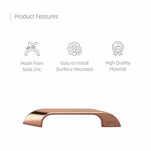 Image of LAPO 4 Inch Cabinet Handle, Designed for Pooja Mandir, Wardrobe & Kitchen Usage, Easy Comfortable Grip, Easy Installation, 3 Years Warranty (96mm, PVD Rose Gold Finish, Pack of 10) - Twist