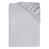 Dyckhoff Spannbettlaken, 95% Baumwolle 5% Elasthan, Jersey mit Rundumgummizug, Silber, 140-160 x 200 cm, 35 cm Steghöhe