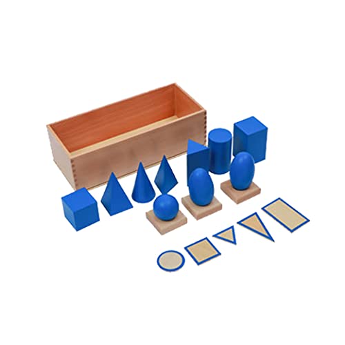 Montessori Toys for 3+ Year Old Blue Geometric Solids Blocks Set 3D Wooden Geometric Shapes Math Games Sensory Toys Blocks for Toddlers Preschool Learning Materials