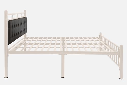 Image of Zuno Metal King Size Bed Without Storage | Wrought Iron Double Bed with Headboard & Footboard | Sturdy Powder Coated Platform Bed King Size Cot for BedroomLivingRoom Ivory (75x72)