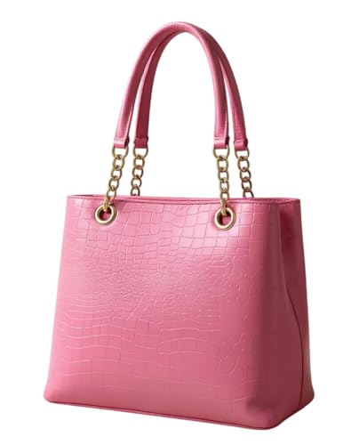 Image of Women's Structured Handbag | Premium Croc-Texture Tote Bag with Chain Handle | Stylish Office & Daily Use Ladies Shoulder Bag