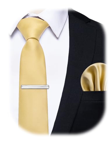 Image of YourTies Skinny Ties for Men Satin 2.4 inch Slim Necktie with Pocket Square Tie Clip Set Solid Color Wedding Party Business
