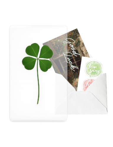 Genuine Real Four-Leaf Clover Bookmark Elegant Bookmark Smartphone Wallet Coated Gift Thank You Card Four-Leaf Clover Gift (Fine Art Card)