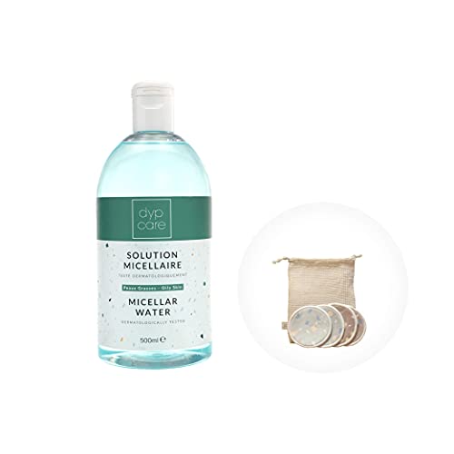 Dypcare Eau Micellaire Démaquillante - 4 disques démaquillant lavable offert - Provitamine B5 Apaisante hydratante- Peaux grasse - Visage Yeux Lèvres 500ml Cover