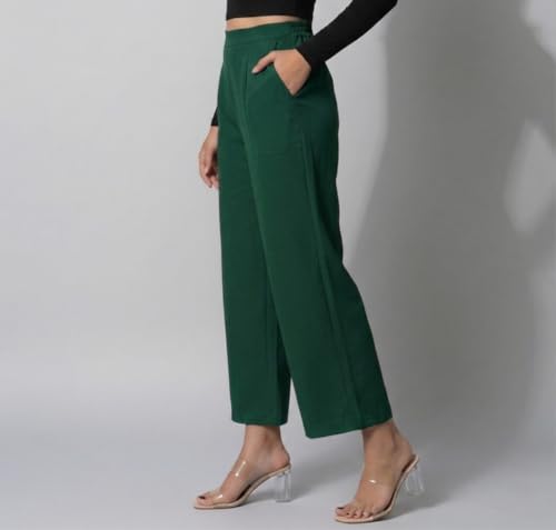 Image of Moirai Pure Cotton Wide Leg Women Trouser Stylish Mid Rise Relaxed Straight Fit Loose Pants Casual Travel Office Formal Wear