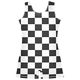 Fisyme Black and White Checkerboard Plaid Gymnastics Leotards for Girls Toddlers Kids Tumbling Outfit Dance Unitard Biketards with Shorts, 9-10T