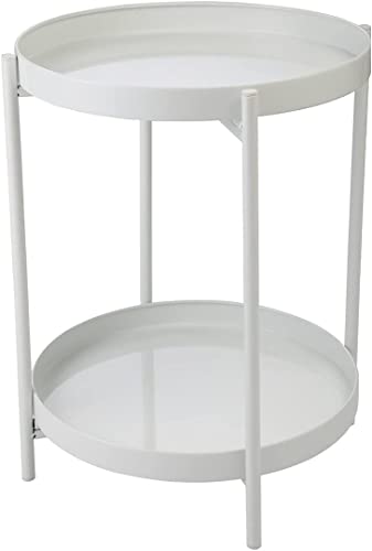 Image of End Table,Folding Metal Side Table Coffee Table Sofa Side Table for Living Room Bedroom Balcony and Office (Colour-White-2)