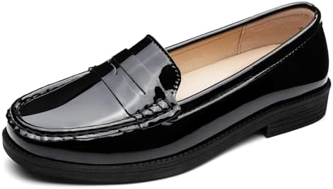 Freeberry Women's Comfortable Leather Penny Loafers Slip On Business Casual Dress Shoes Lightweight Office Work Flats Everyday Walking Shoes for Women, Black Patent, 7.5 M US — view 2