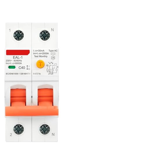 2P 30mA AC A B Type RCBO RCCB MCB Electronic Residual Current Circuit Breaker Over Short Current 1Pcs(Type A 30mA,40A)