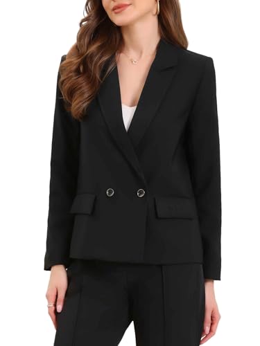 Allegra K Blazers for Women's Business Casual Double Breasted Long Sleeve Work Jacket Office Suit