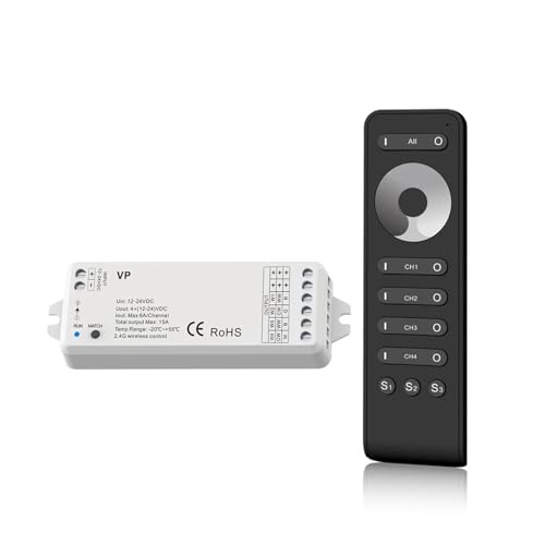 4 Channel LED Dimmer 12V 24V with 2.4G Remote Control VP RS6 PWM 12 Volt Dimmer Switch for Single Color Light Strip(VP and RS6 S