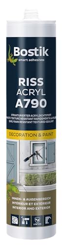 BOSTIK A790 Riss Acryl Weiß – Hochleistungs Acryldichtstoff, Strukturiert und Lösemittelfrei, Wand- und Fassadenrisse Reparatur, Regenfest, Für Innen- und Außenbereich, Überstreichbar, 300ml
