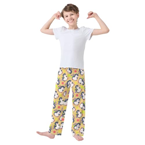 ZZXXB Penguin with Bag Boys Long Pants Soft Trousers Elastic Waist Kids Lounge Bottoms with Pockets S-XL2