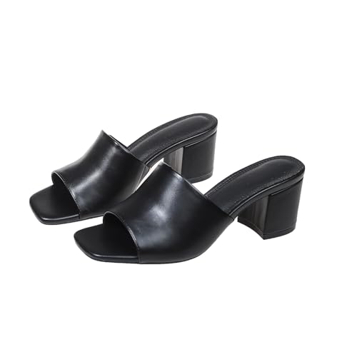 Women's Heeled Sandals Square Open Toe comfortable Heeled Mules Chunky Block Low Heel On Slides2