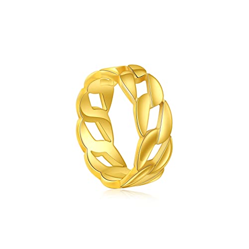 Punk Rock 18K Gold Stainless Steel Cuban Chain Band Ring