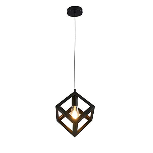 Chaozan Plafonnier Fer forge Industrielle,E27 Lustre pour Salon, Plafonnier Industrielle en Métal Noir Cage Carré Chambre Café Bar Restaurent Salle à Manger Diamètre 22cm suspension