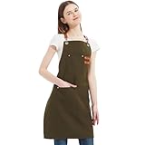 AFUN Chef Aprons for Women Men with Large Pockets, Cotton Canvas Cross Back Water Repellent Work Apron, Size M to XXL (Greygreen)