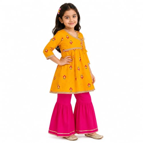 Image of LITTLE GINNIE Girls Kurta Sharara Set | Traditional Ethnic Wear for Kids
