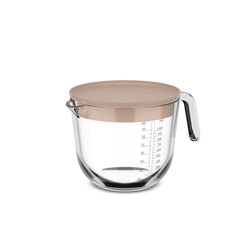 Mepal - Vaso medidor de cristal con tapa Chef it - Escala grabada fácil de leer - Apto para microondas y horno (sin tapa) - Vidrio de alta calidad - Apto para lavavajillas - 1000 ml - Chalk