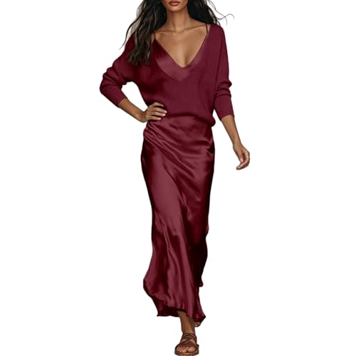 Traje de punto versátil para mujer vestido de satén perfecto para tus tardes de primavera