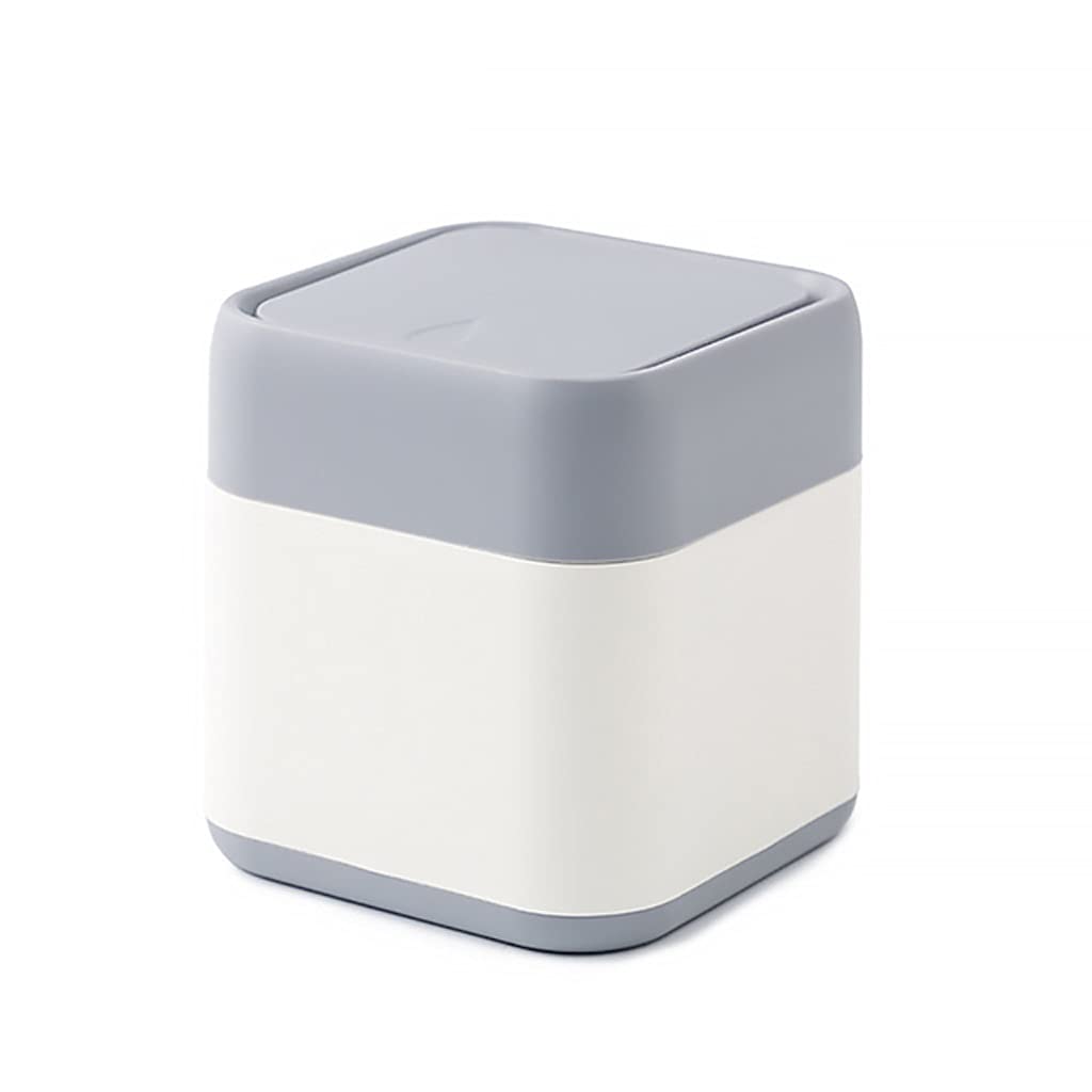Mini Small Waste Bins Desktop Garbage Basket Home Office Table Mini Trash Can with Lid Garbage Bin Household Sundries Barrel Box(Gray)