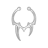 Silver Plated Septum Cuff with Tribal Fangs, Fake Nose Jewelry Fashion Piercing Clip-On Hugger - Silver
