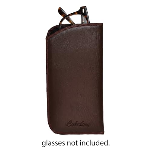 Image of Calabria Slim Faux Leather Eyeglass Case Soft Slip-In Design [Black & Brown without Clip - 2 Pack] | Compact Protective Pouch | Soft Case for Glasses | Lightweight Sunglass Storage