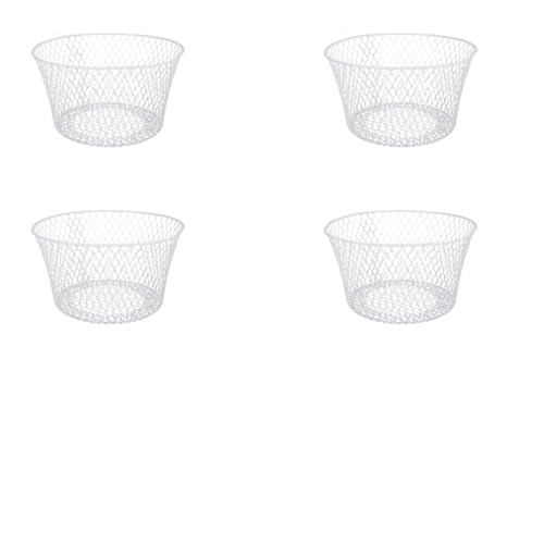 Generic SOL MAR White Coated Round Wire Basket 4 Pack - Versatile Metal Wire Baskets Centerpieces Floral Arrangements Everyday Decor Office School Classroom Garden Summer Bonus Item Jested