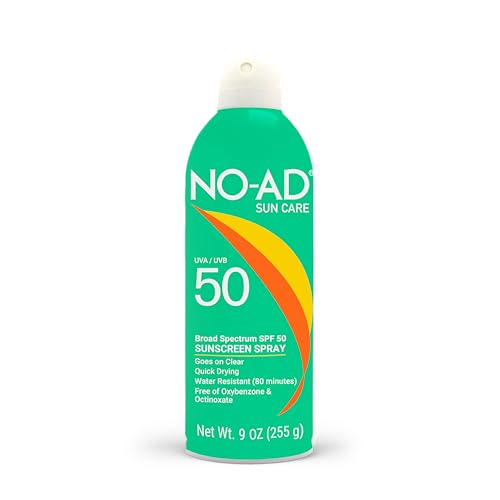 Image of NO-AD SPF 50 Sunscreen Spray | Non-Greasy, Waterproof and Non toxic Sunscreen | Body Sunscreen | Suitable for All Skin Types | Broad Spectrum Protection for Active Lifestyles | 9 oz