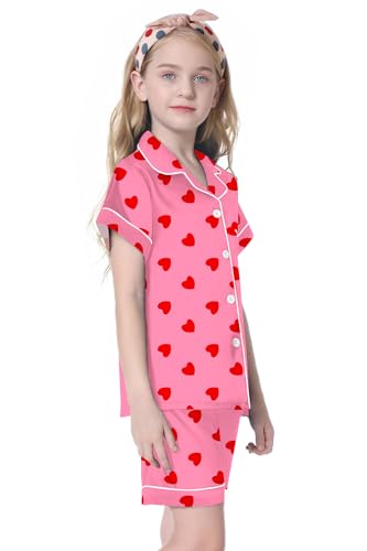 Image of Umeyda Women & Girls Pajamas Set, Soft Satin Lightweight Silk Button-Down Top with Shorts 2 Piece PJS for Mom Boys Kids Gifts