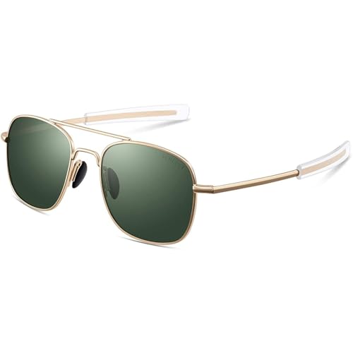 ACBLUCE Aviator Sunglasses for Men Pilot Polarized Retro Military Navigator Army Classic Gold Glasses 53mm Bayonet Temples