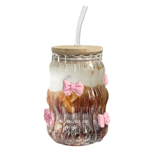 Bocaux en verre avec couvercle et paille - 450 ml - Pour café glacé, latte, macchiato, lait et...