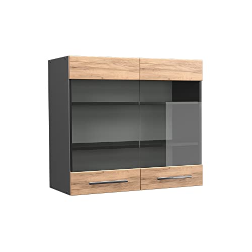Vicco Armoire en Verre Fame-Line, Chêne de Force doré, 80cm, à Combiner avec d'autres modules de la série Fame-Line