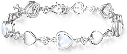 Carleen June Birthstone Bracelet 925 Sterling Silver Natural Moonstone Bracelet for Women Heart Shape Station Tennis Bracelet Gemstone Jewelry for Girls Wife Mom