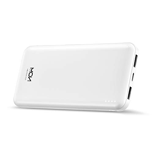 MOXNICE Bateria Externa Powerbank 10000mAh, Compacto y Ligero Power Bank con 2 Entradas/Salidas para iPhone iPad Samsung Huawei Xiaomi (Blanco)