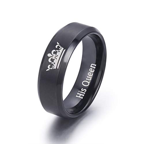 LAVUMO King and Queen Rings for Couples - 2pcs His Hers Stainless Steel Matching Ring Sets for Him and Her - Promise Engagement Wedding Band Black Comfort Fit4