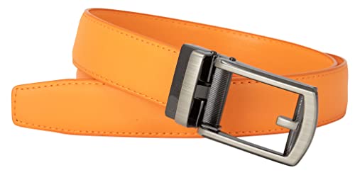 Leather Ratchet Belt for Women, Trim to Fit 18"- 44" Waist, Automatic Slide Buckle, No Holes, Gift Box (W726 Gunmetal/Burnt Orange 30mm width, Small)4