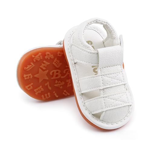 Image of SOFMUO Baby Boys Girls Squeaky Sandals Non-Slip Soft Rubber Sole Closed Toe Infant Summer Outdoor Shoes Toddler First Walkers