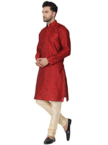 Image of Amazon Brand - Anarva Men's Jacquard Silk Embroidered Kurta Pyjama Set Paisley Thread Work Festive Party Dress