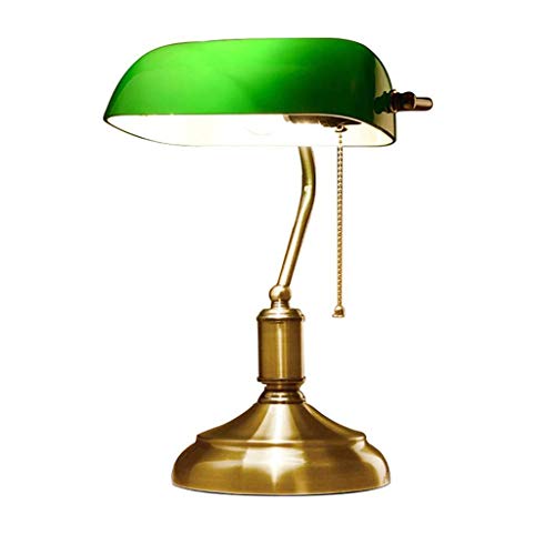 Xwyun レトロなアメリカのノスタルジックな銀行テーブルランプ 学習事務所の目の保護LEDライト ホームベッドルームベッドサイドテーブルランプ グリーンガラスランプシェード(38 * 27CM)