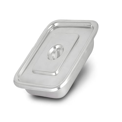 Image of OTICA Instrument Tray With Lid 12 x 8 x 1.5 inch - Stainless Steel Medical Tray With Cover | Corrosion-Resistant Tray for Hospital, Clinic & Surgery Use