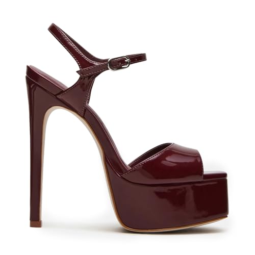 UBWDU Stiletto High Platform Heels for Women Square Open Toe Ankle Strap Heeled Sandals Prom Dress Shoes4