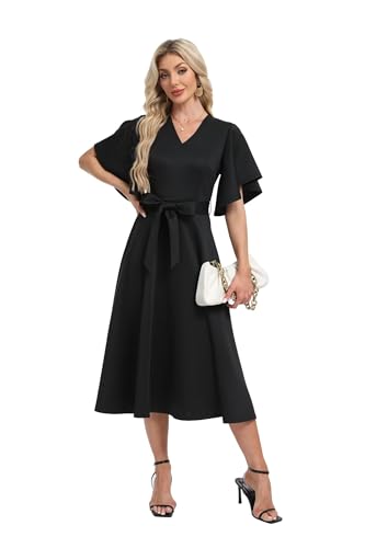 Image of DNFUN Women's Cocktail Dresses 2025 Formal Wedding Guest Church Modest Christmas Party Prom Dress Black
